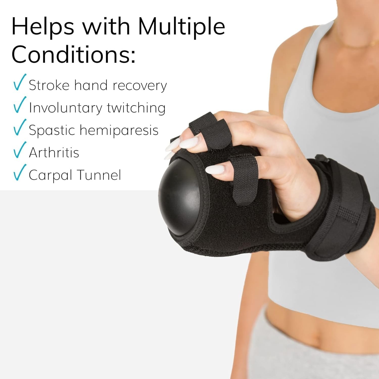 Anti Spasticity Splint Contracture Stroke Resting Hand Orthosis Brace & Ball