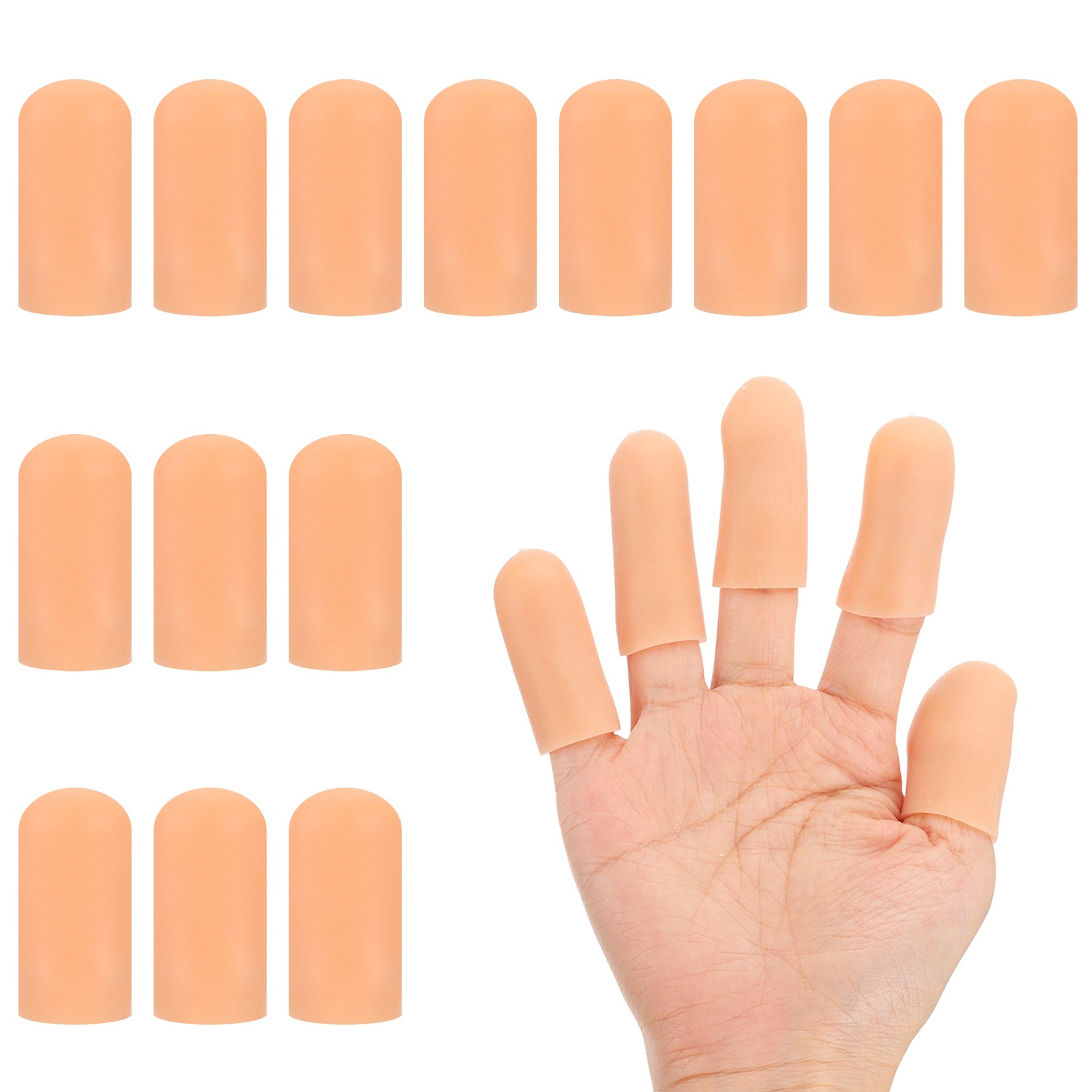 14 Pcs 1.8″x0.67″ Gel Finger Cots Silicone Finger Tip Protector Support Beige