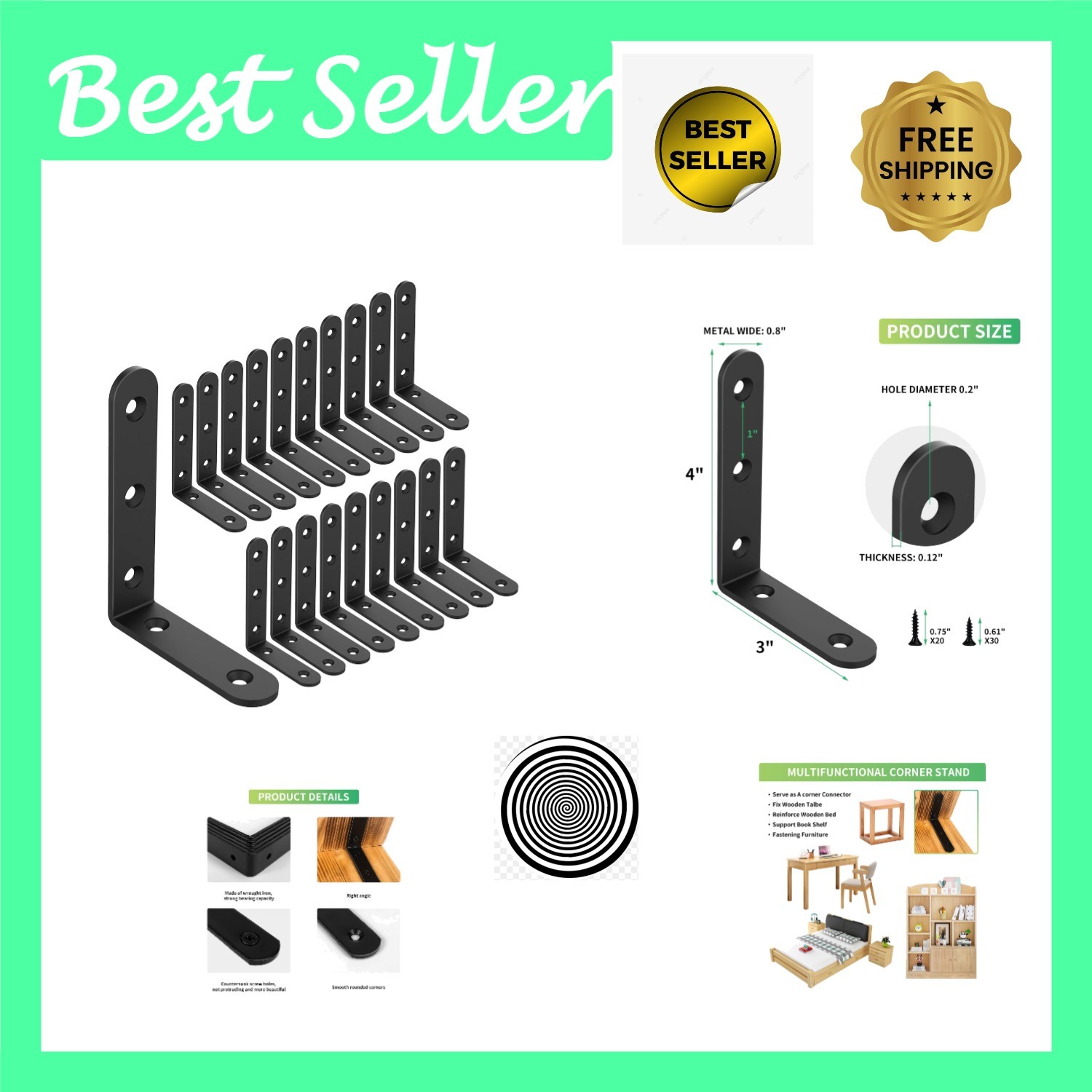 Sturdy 20-Piece L Corner Braces – 4 x 3 Inch Shelf Support for Easy Installation