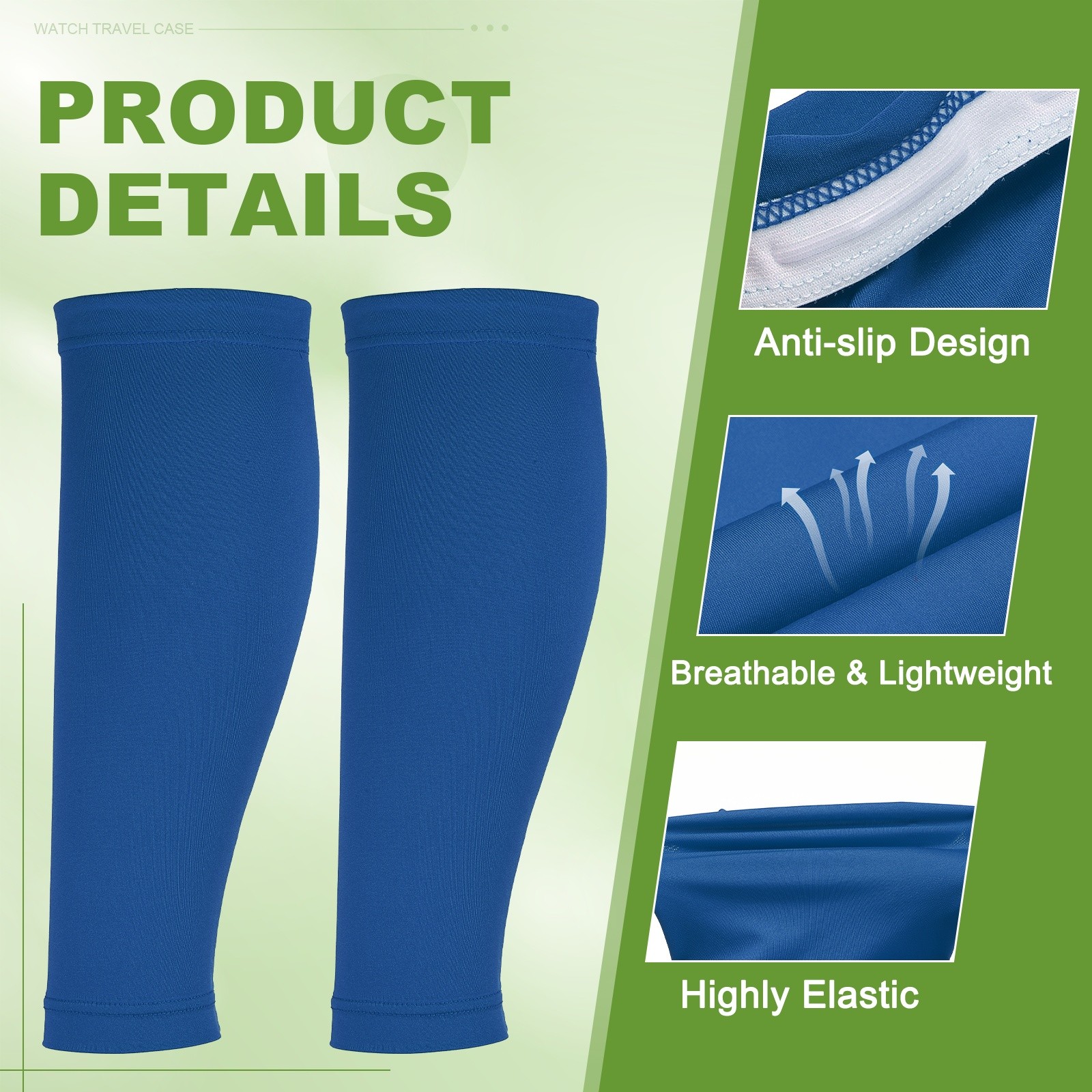 Sun Protection Leg Sleeves with Anti-slip Silicone Strips, Blue