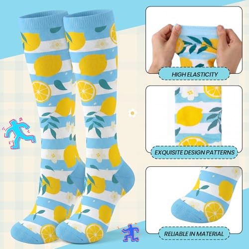 6 Pairs Funny Socks for Women and Men, Knee High over The Calf Athletic Fruits