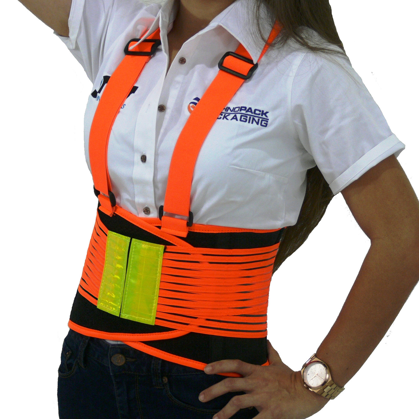 BACK BRACE LUMBAR SUPPORT HI VIS ORANGE INDUSTRIAL LIFT BELT WAREHOUSE