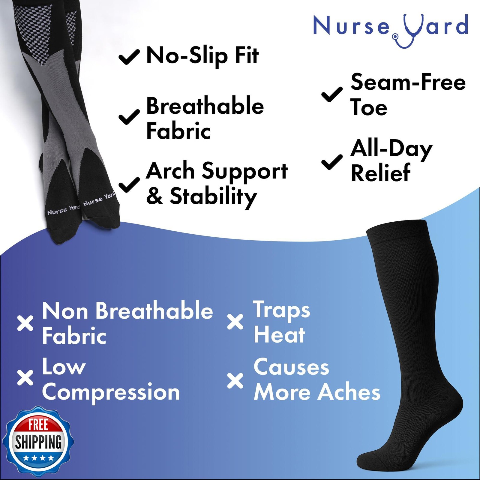 Nurse Yard Compression Socks for Nurses – Women and Men – 20-30mmHg Graduated