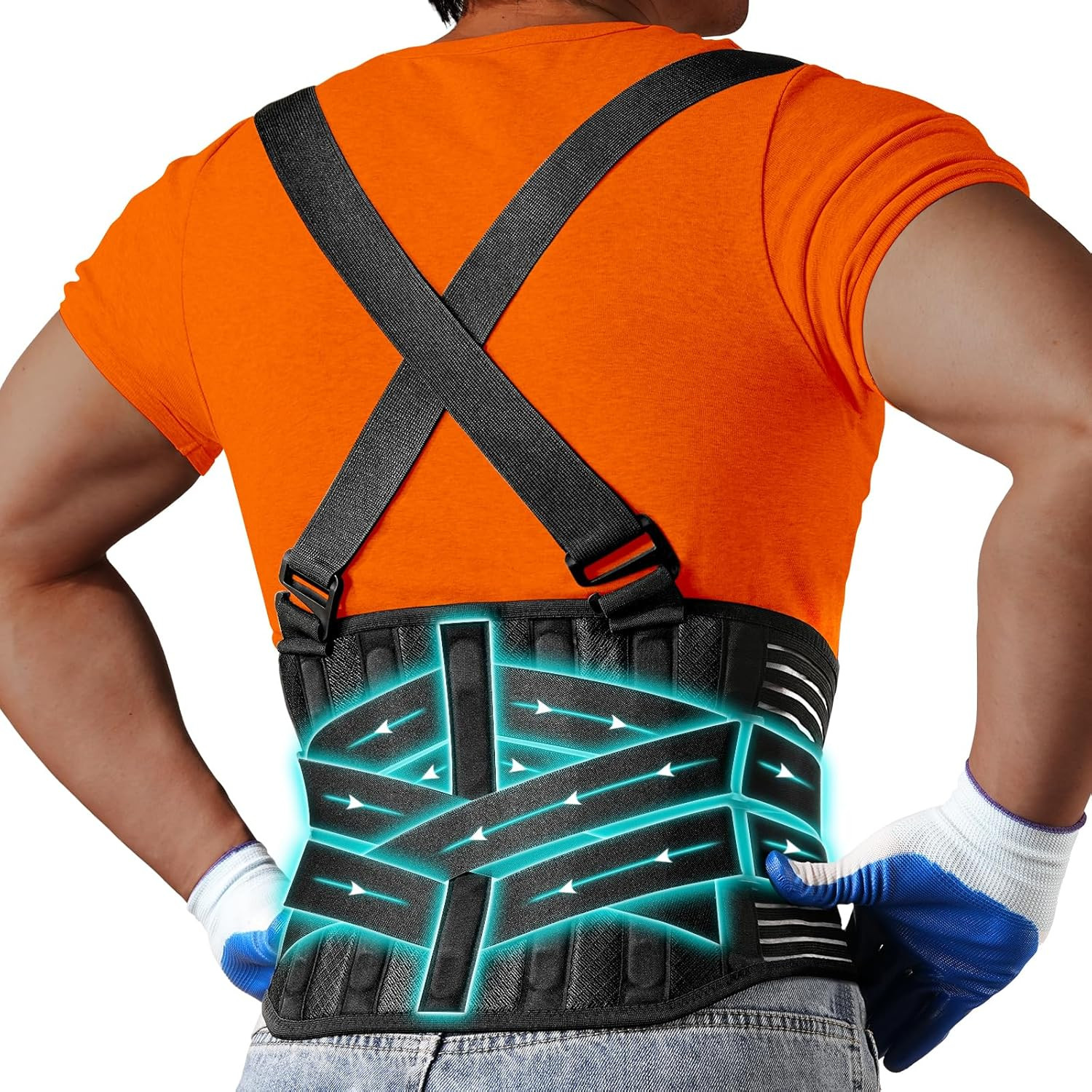 Plus Size 4XL/5XL Work Back Brace with 2 Removable Suspender Shoulder Straps – P