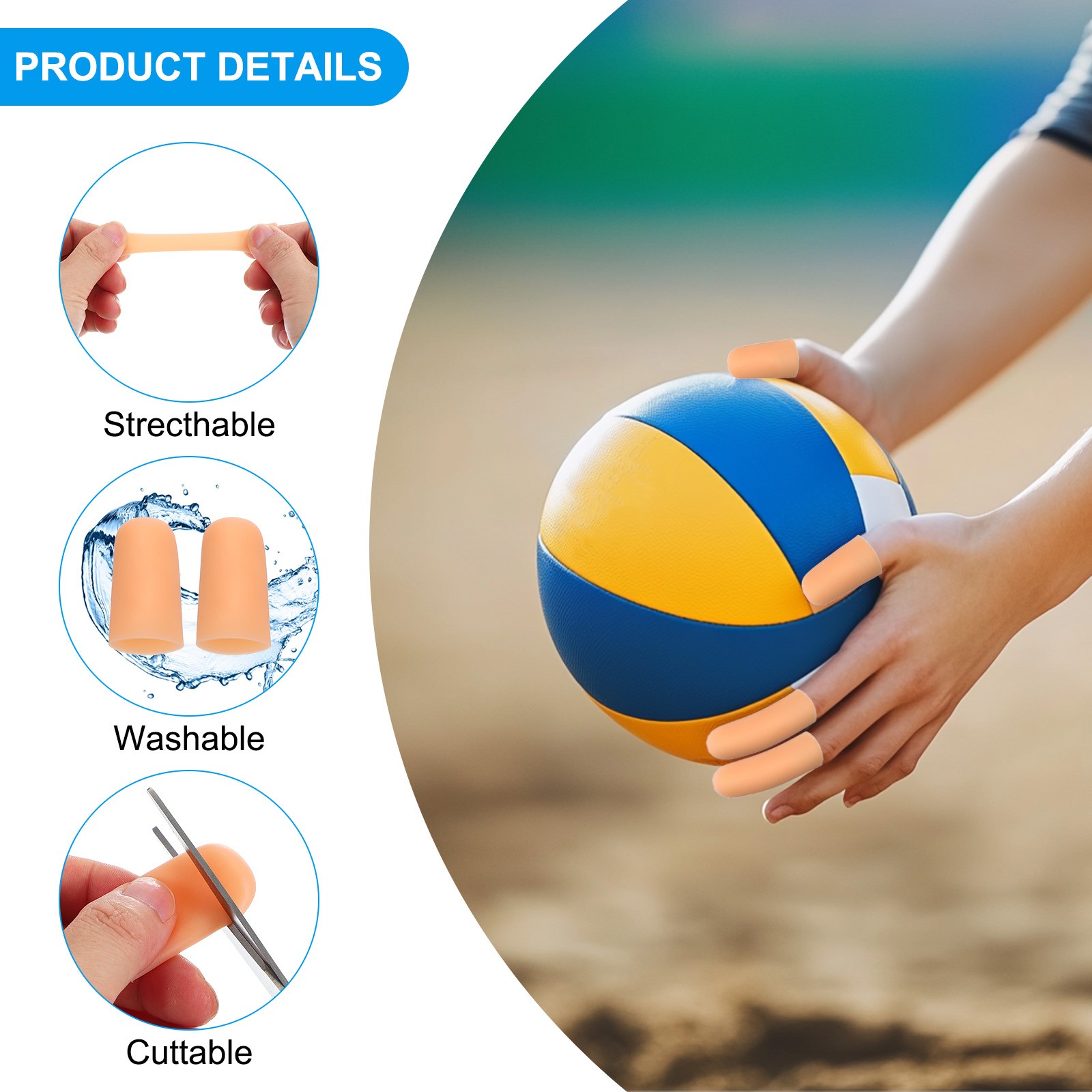 1.6″ Silicone Gel Finger Cots, 20 Pcs Fingertips Sleeve Protector, Beige
