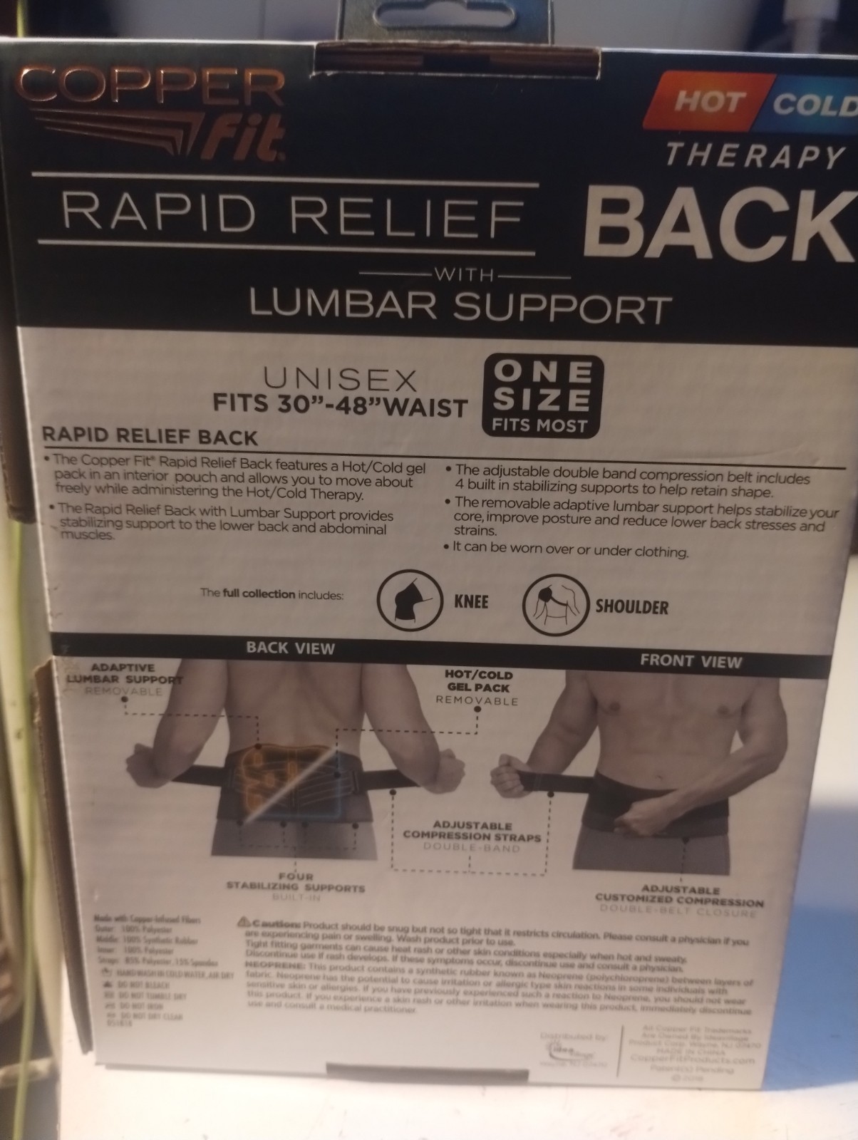 NEW IN BOX Copper Fit Rapid Relief 3-In-1 Hot/Cold Therapy Back Support One Size
