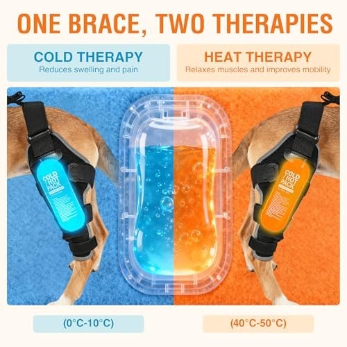 Adjustable Dog Knee Brace for Back Leg Support – Breathable ACL Wrap with Hot/Co