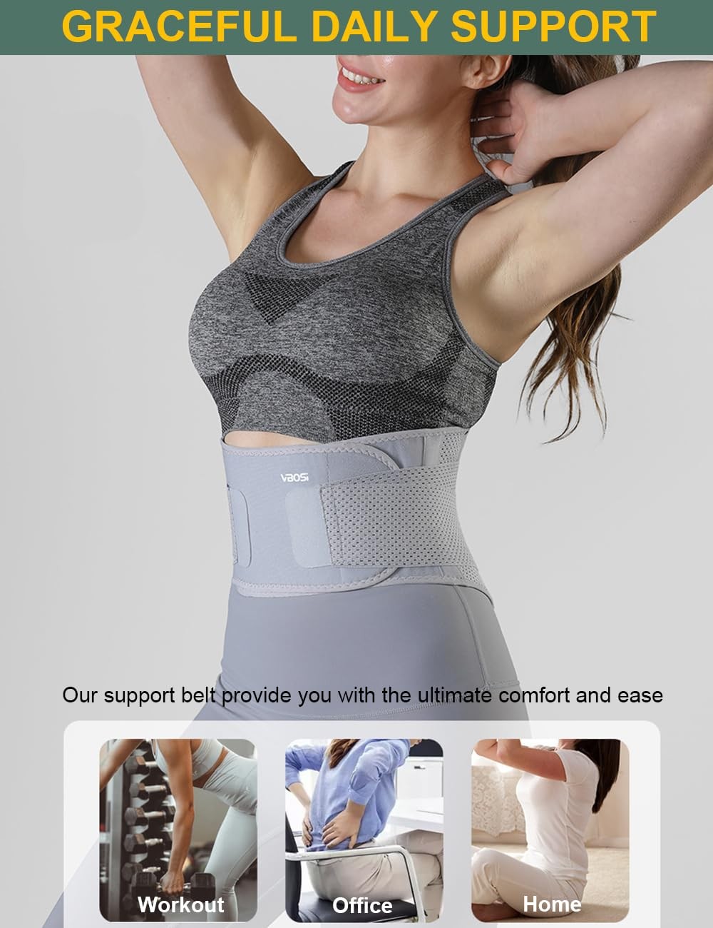 Lightweight Back Brace for Lower Pain Women Men, Adjustable Large, White