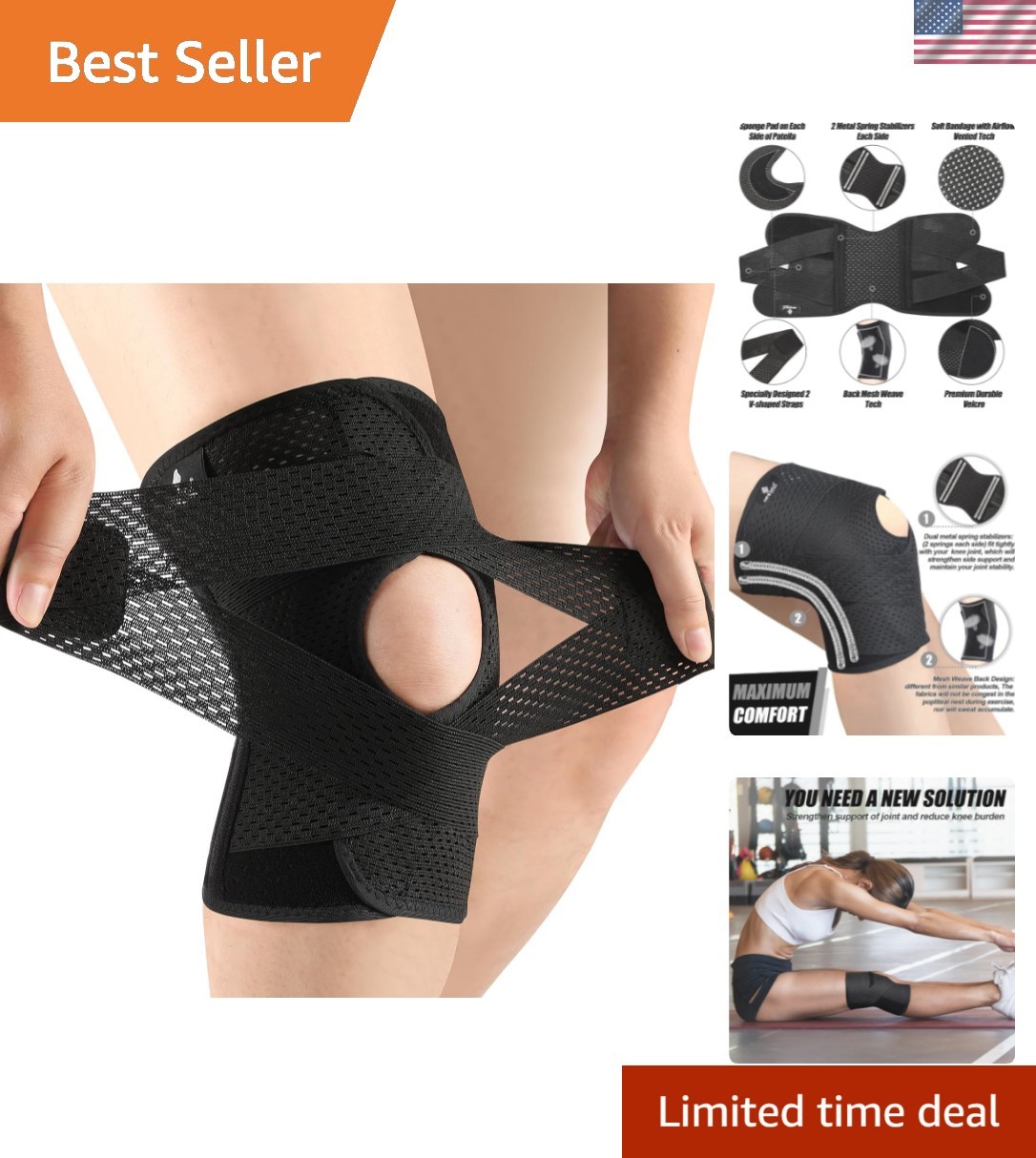 Knee Brace for Pain Support Compression Knee Wrap for Sports Running Arthritis
