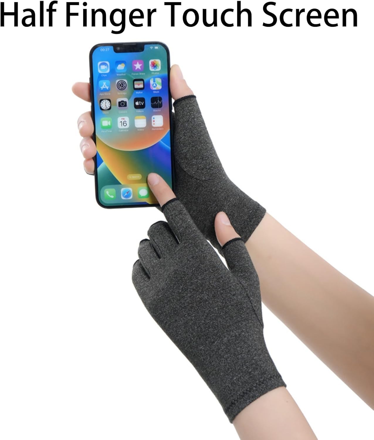 Large Compression Arthritis Gloves – Comfortable Fingerless Design in Dark Gray