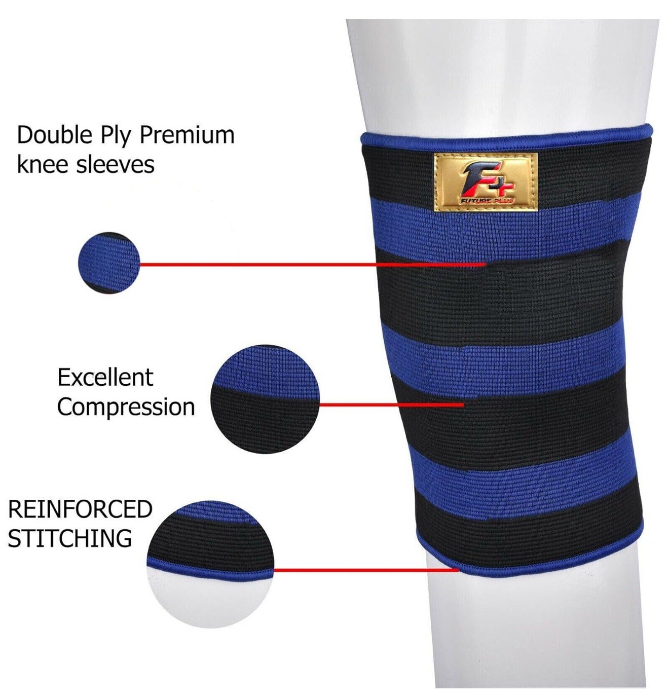Future Plus Compression Sleeve Knee Support XL-XXL Blue and Black