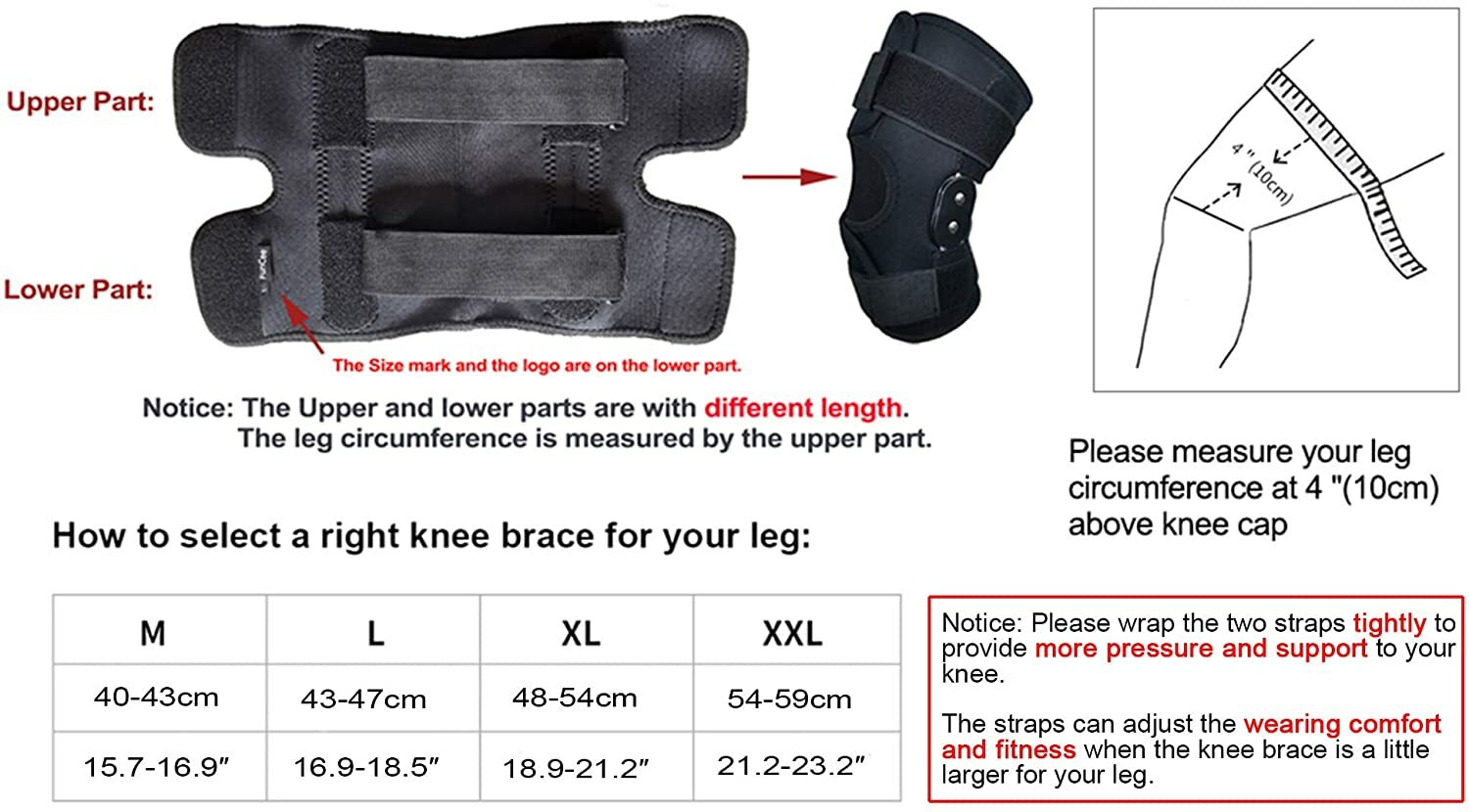 Hinged Knee Brace, 4 Sizes Available for Men and Women, Knee Support for ACL