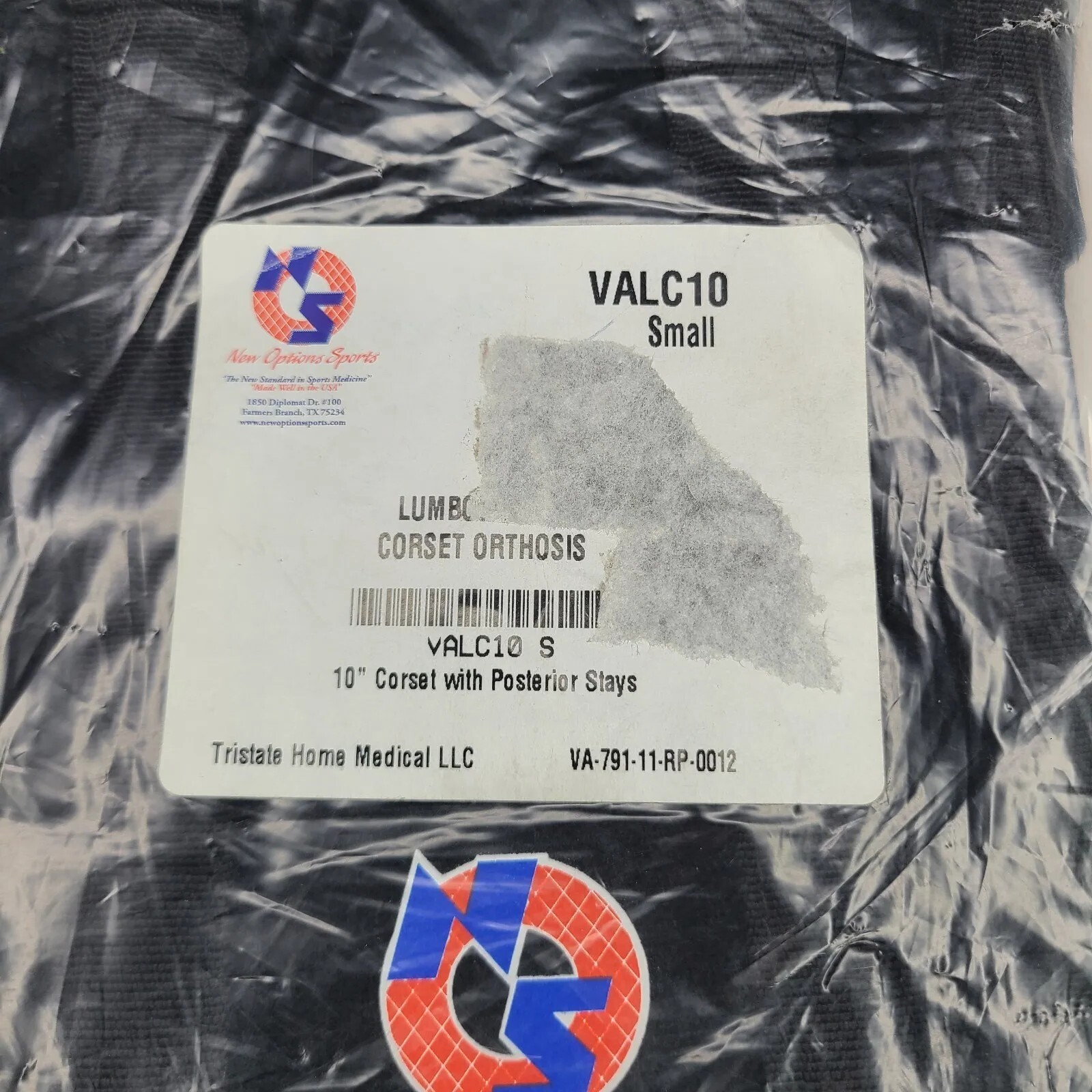 New Options Sports Orthosis VALC10 Lumbosacral Corset Made in USA 10″ Small
