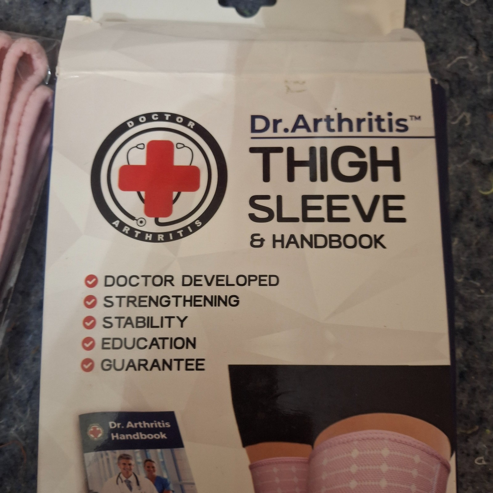 Dr Arthritis Thigh Hamstring Compression Sleeve Brace Size Small Pink 2-Pcs Pair