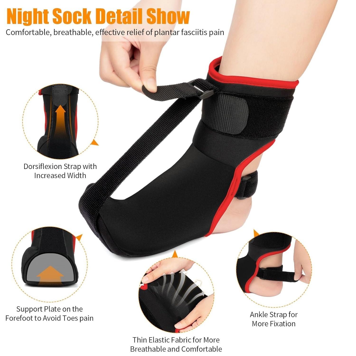 Lightweight Plantar Fasciitis Night Sock with Non-Slip Ankle Strap – Medium Size