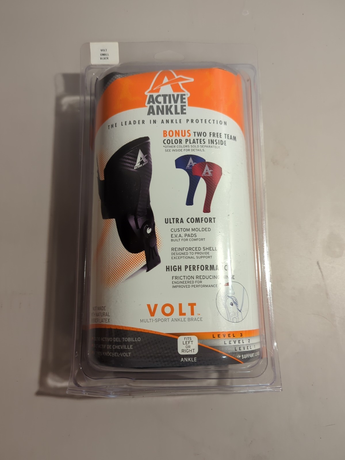 Active Ankle Volt AA Rigid Hinged Ankle Brace Black Size Small Level 3 NEW