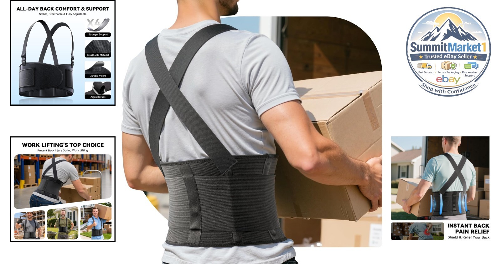 Work Back Brace Adjustable Lower Back Support Belt Sciatica Pain Relief