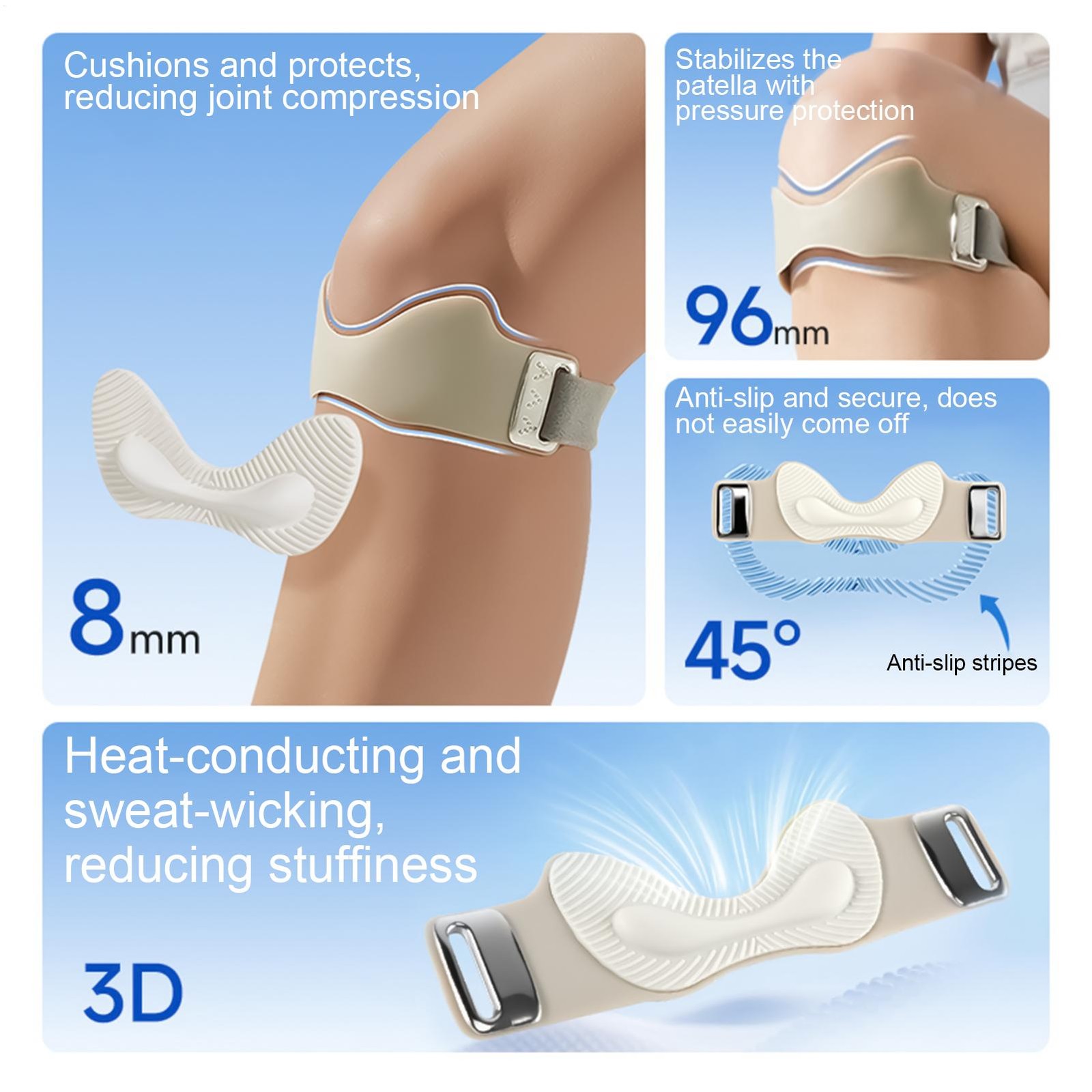 1PC Flex Wrap Silicone Patellar Tendon Support Strap Adjustable Knee Brace Strap