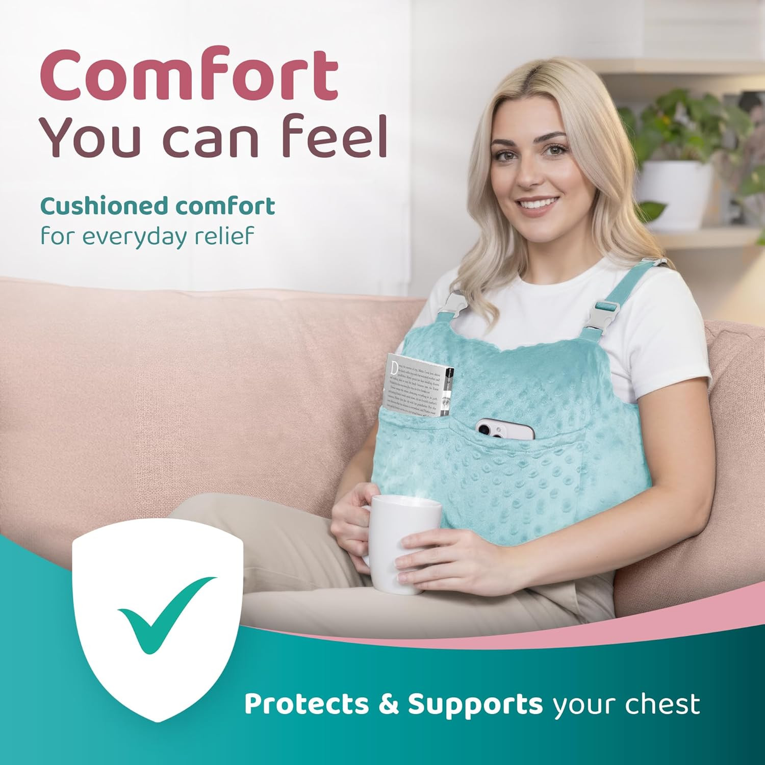 Mastectomy Recovery Pillow with Strap, Swirly Gel Pack, Seat Belt Cover & Shower