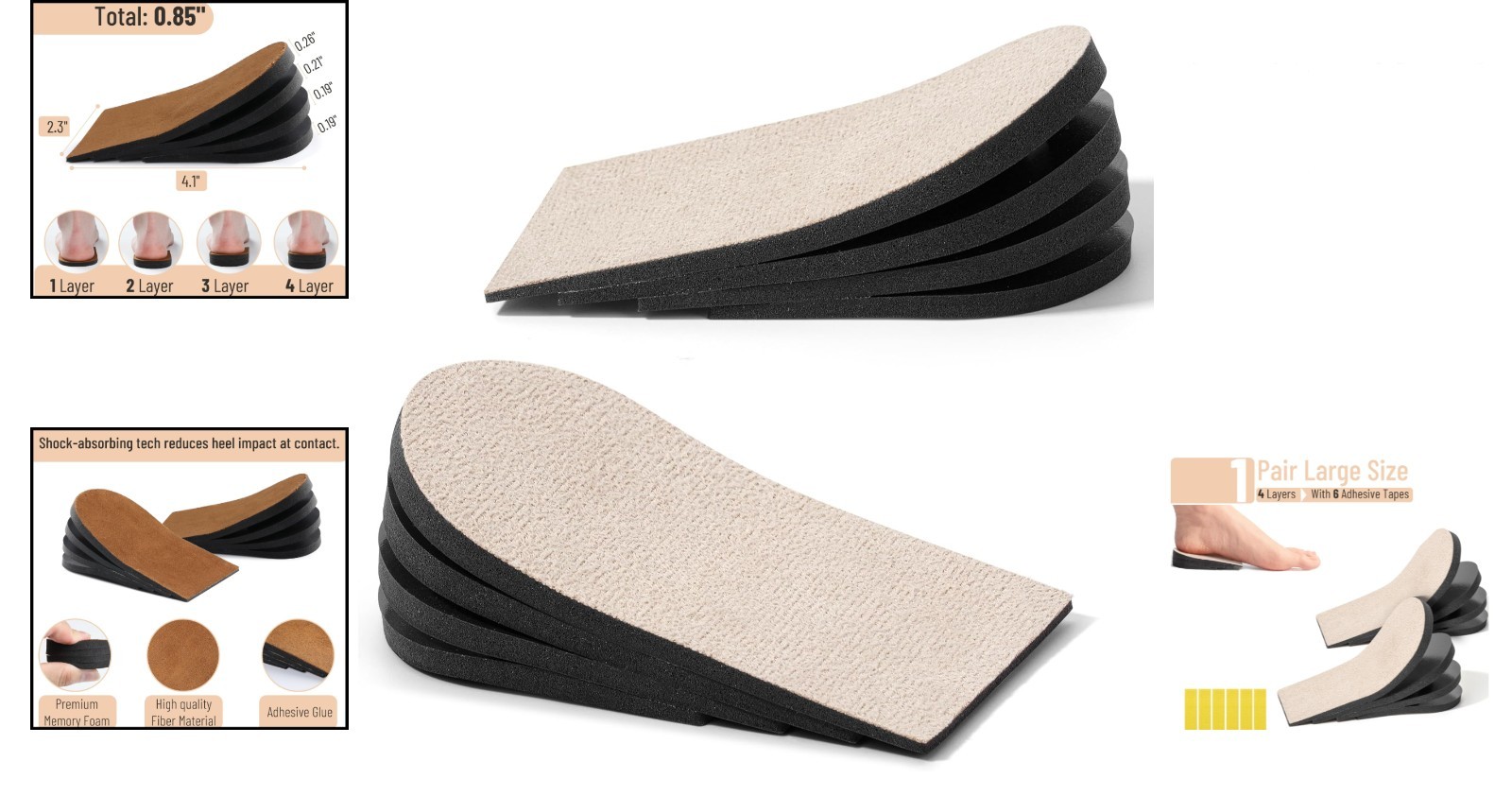Dr. JK Adjustable Heel Lifts – 4 Layers, Large Size, Pain Relief for Uneven Legs