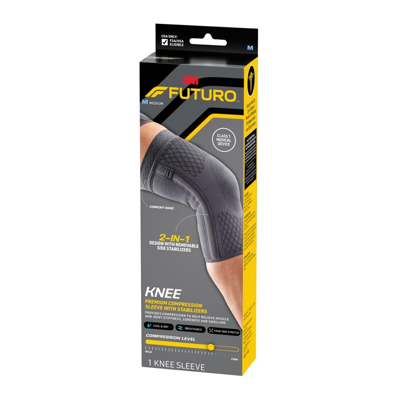 Futuro Premium Compression Knee Sleeve Stabilizers, Removable Stabilizers