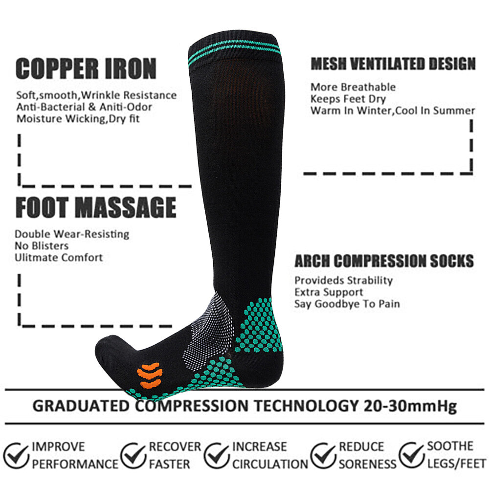 3Pair Compression Socks Knee High Womens Mens Medical Stockings 20-30 mmHG S-XXL