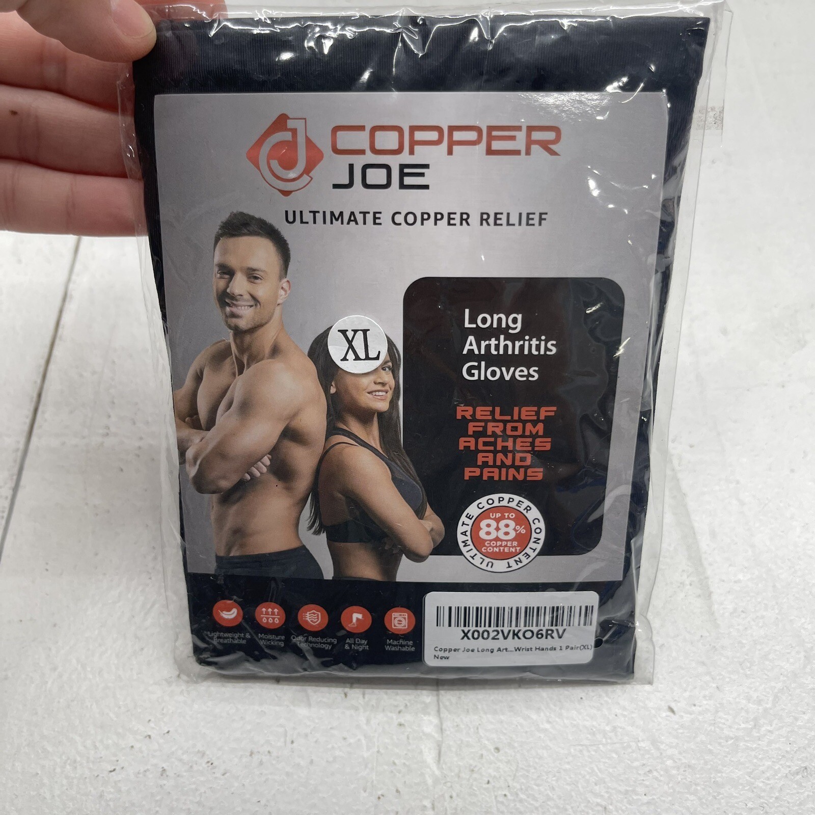 Copper Joe Black Long Arthritis Gloves Unisex Adults Size XL New