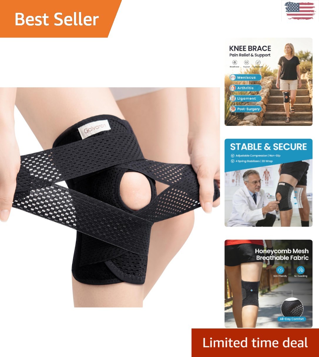 Lightweight Knee Support Brace with Open Patella Design – Injury Recovery Aid