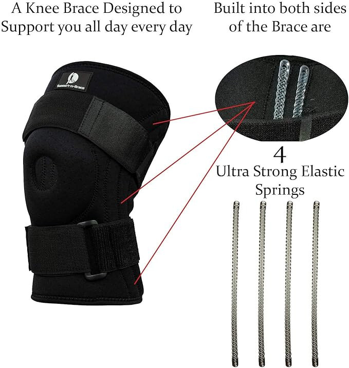 2pcs Knee Brace + Compression Knee Sleeve Pads Wrap Pain Protector Stabilizer, M