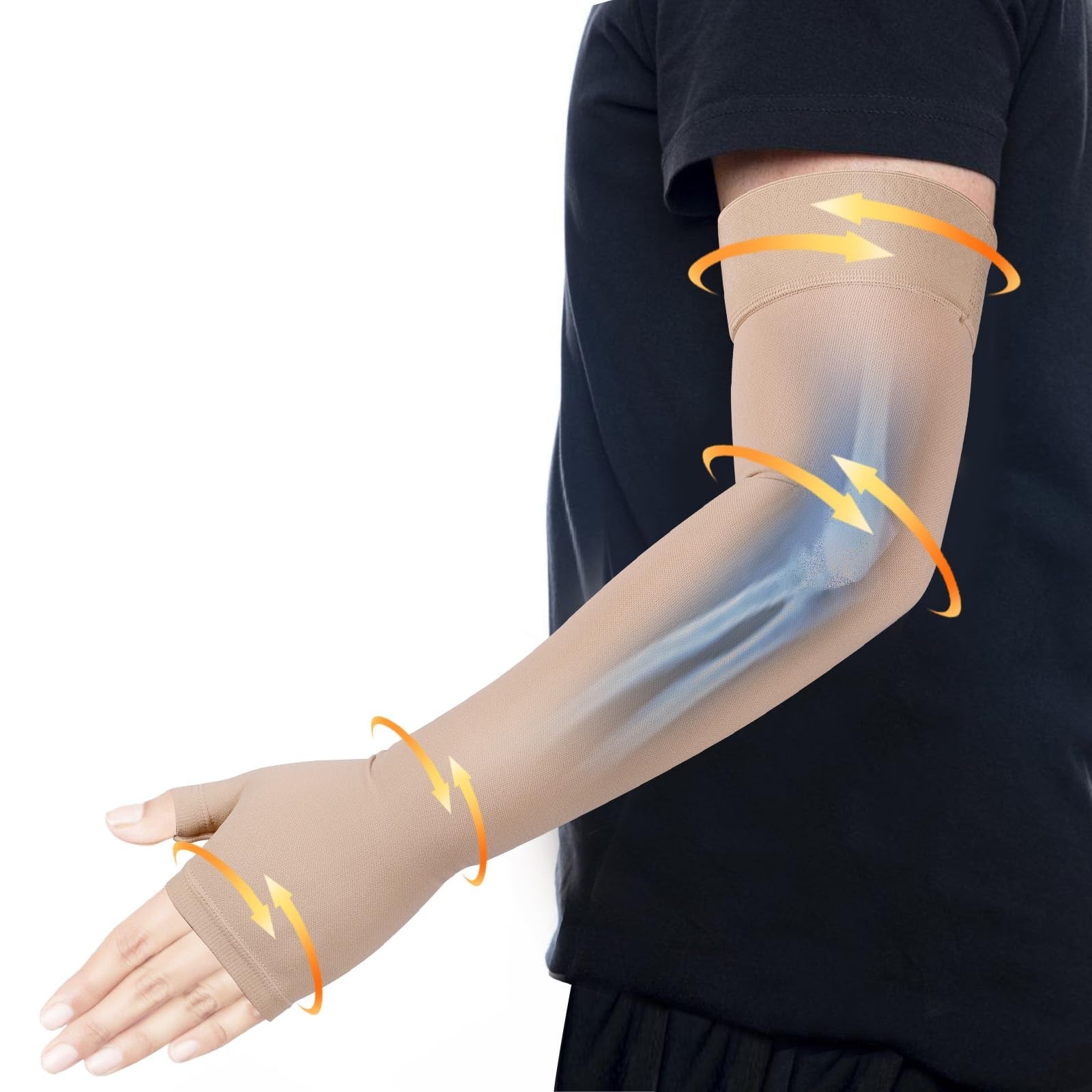 Compression Arm Sleeve with Gauntlet, 20-30 mmHg Support for Lymphedema, Arthrit