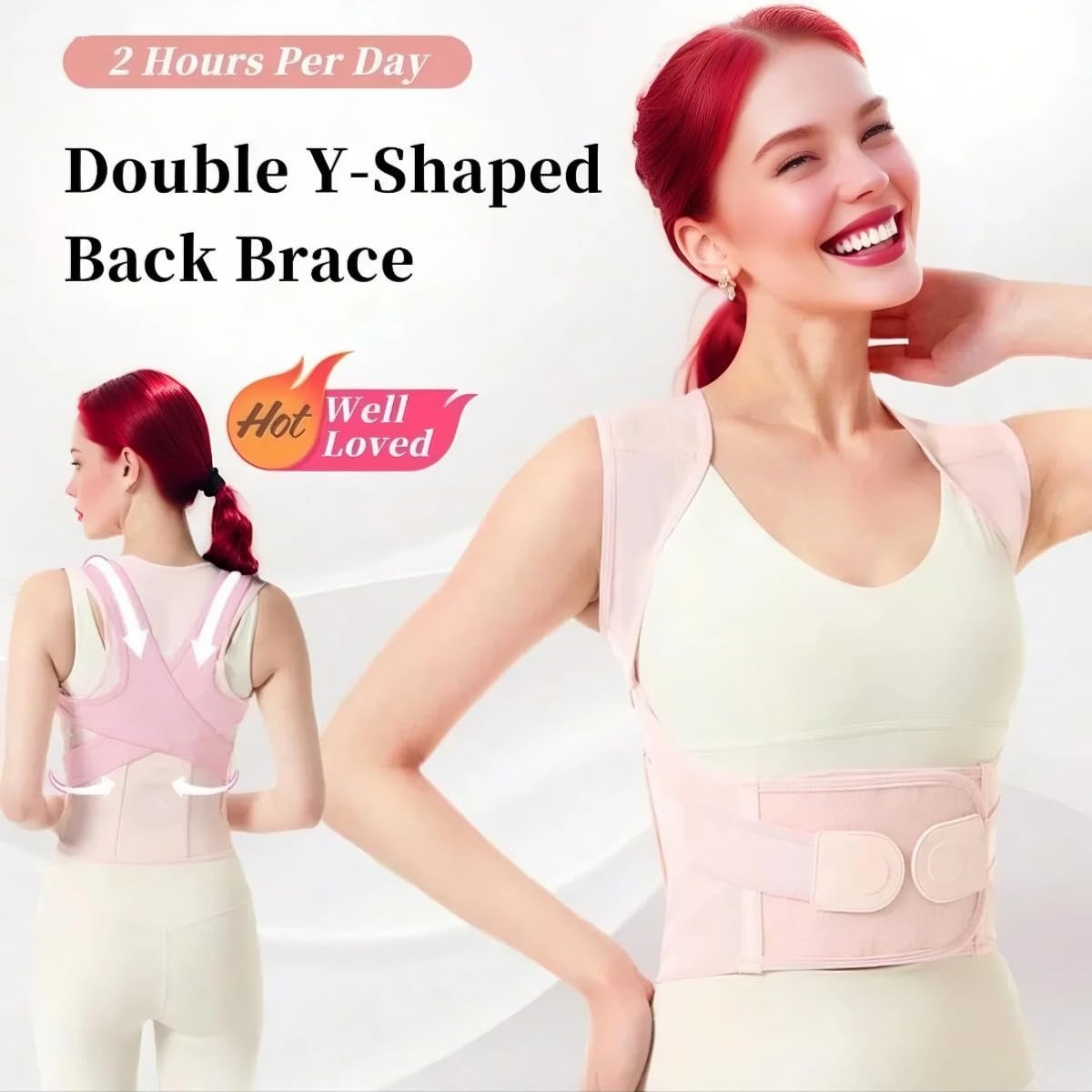 Pink Back Brace Posture Corrector for Women – Adjustable