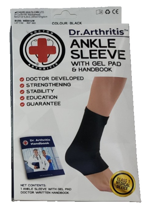 Dr. Arthritis Ankle Brace Compression Ankle Sleeve with Gel Pad & Handbook, M