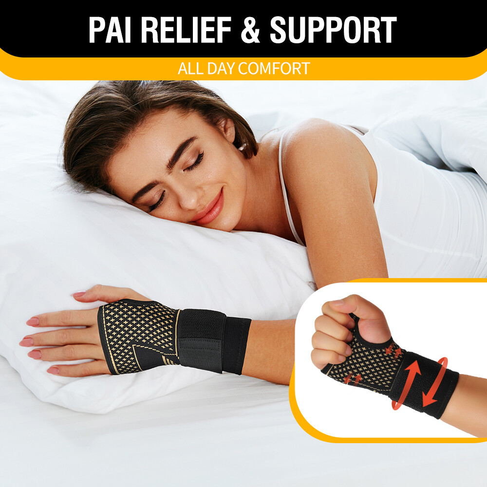 Copper Wrist Hands Support Brace Splint Carpal Tunnel Sprain Arthritis Sports US