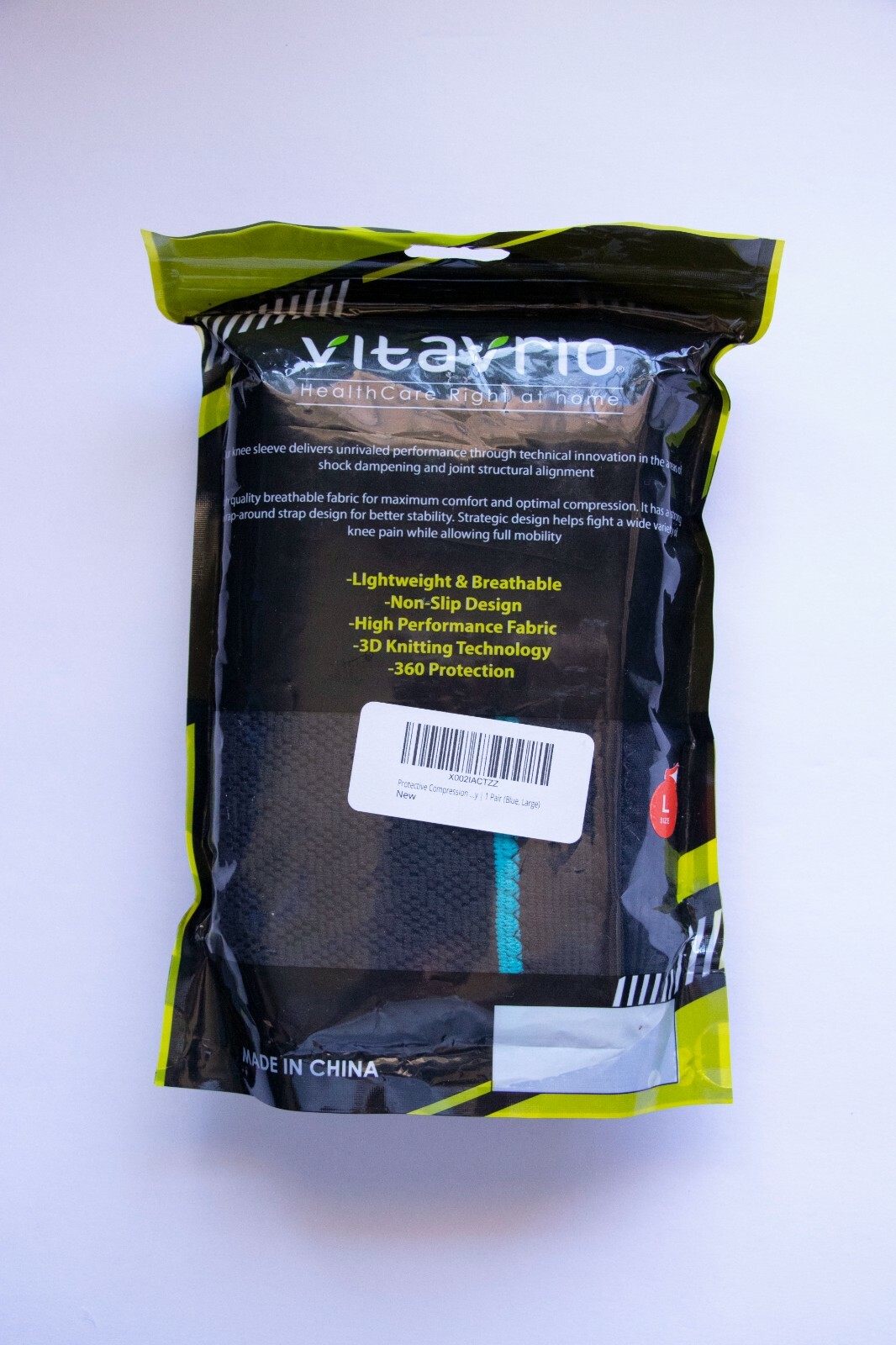 Vitavrio Knee Compression Sleeve Non Slip Breathable Large L Black Blue Pair