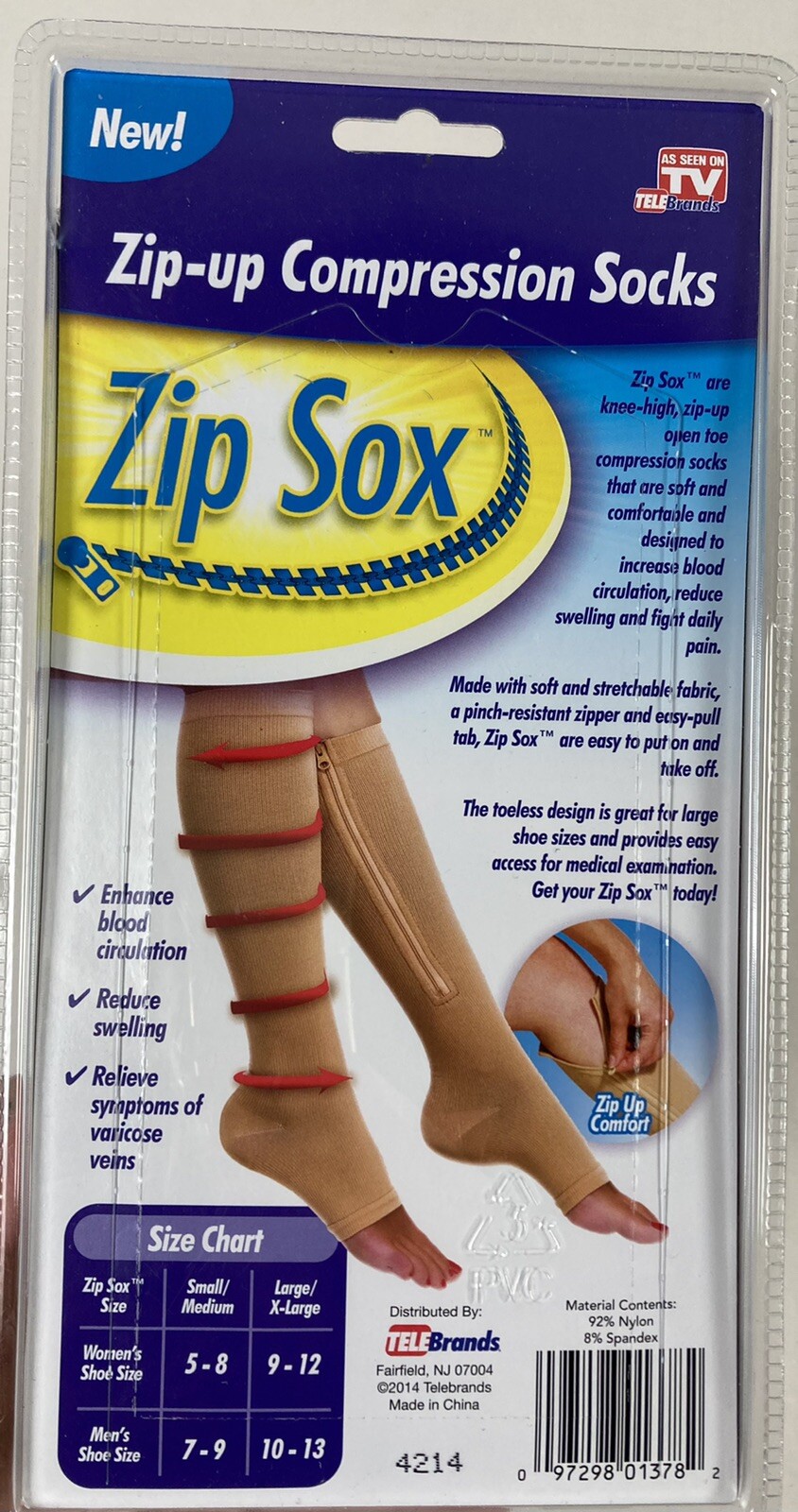 Zip Sox Toeless Zipper Controlled Compression Socks Small/Medium Black NEW