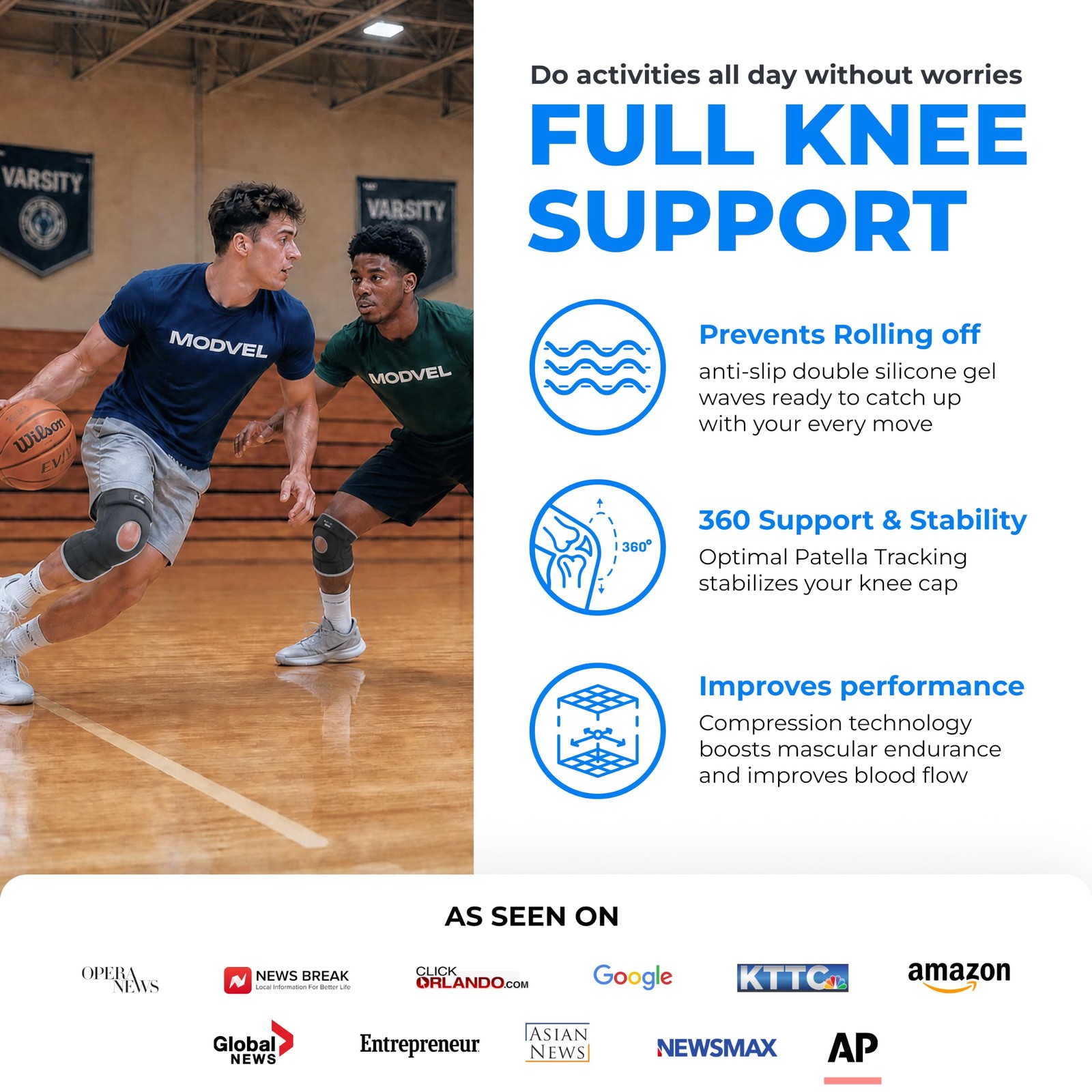 Modvel ELITE Knee Brace for Men and Women – Patella Gel Pads and Side Stabili…