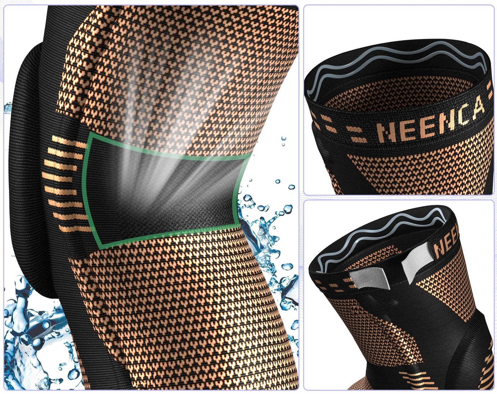 NEENCA 2 Pack Knee Braces for Pain, Medium, Active Copper (pack of 2)