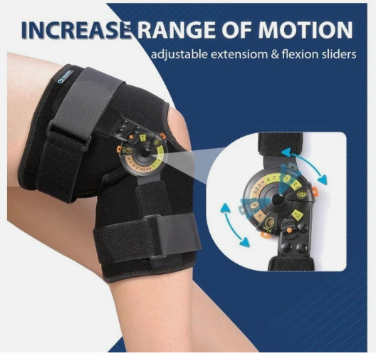 Nvorliy Unisex Adult Black Adjustable Hinged ROM Knee Brace Size XL Adjustable