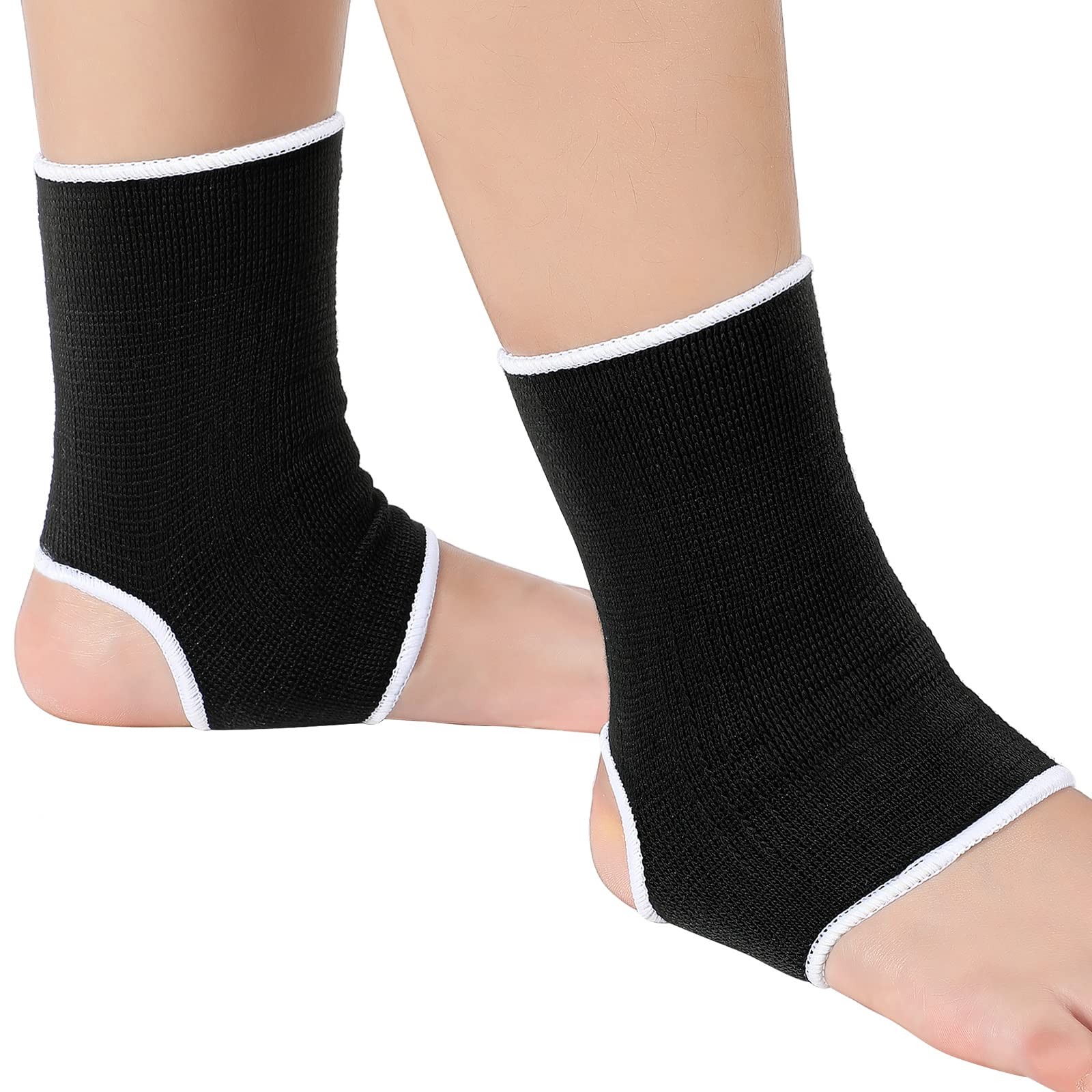 Kids Elastic Compression Ankle Support Brace Knitted Sleeve Sock Black 2 Pairs