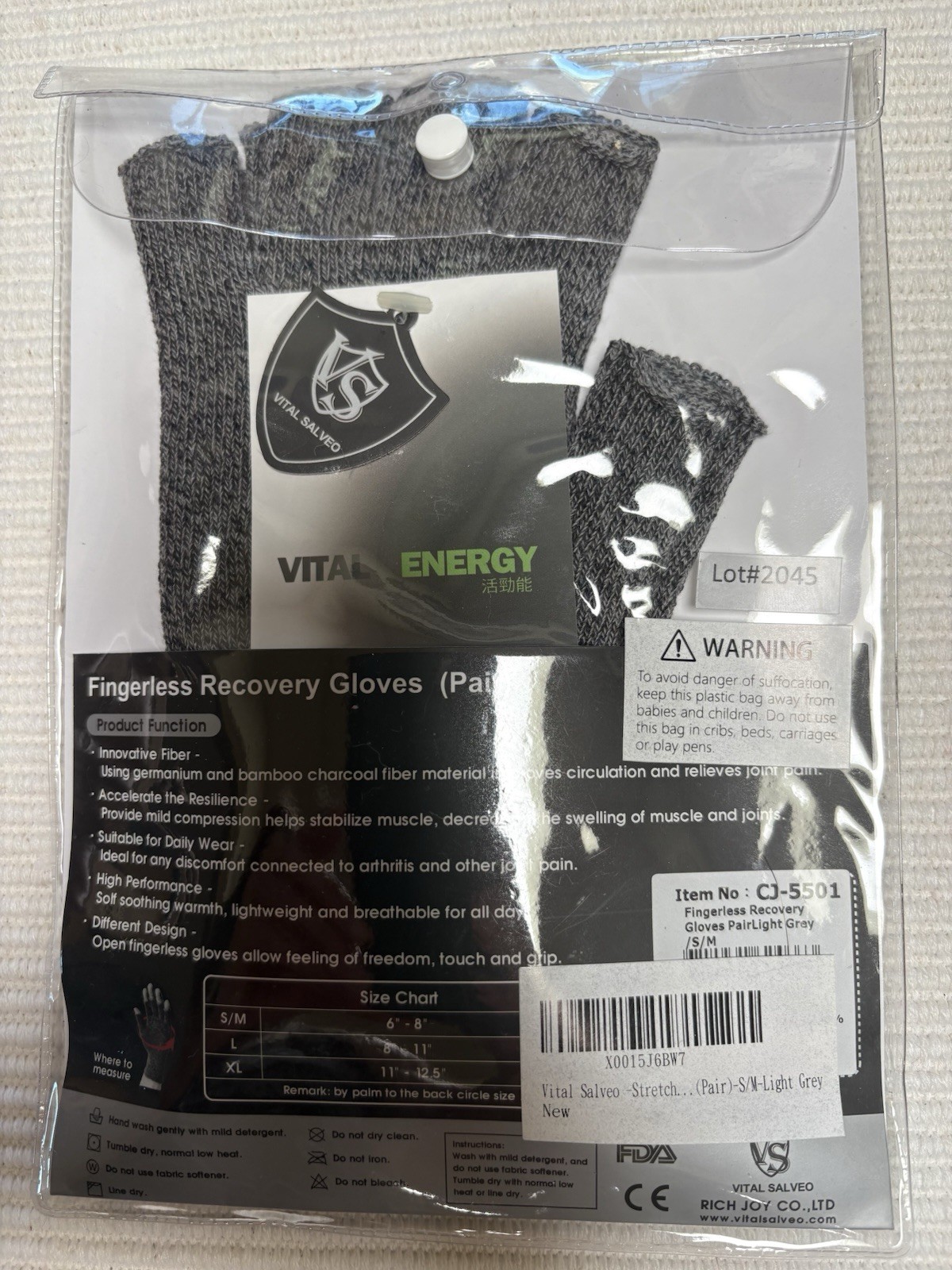 Fingerless Arthritis Circulation Compression Gloves in Gray Size XL