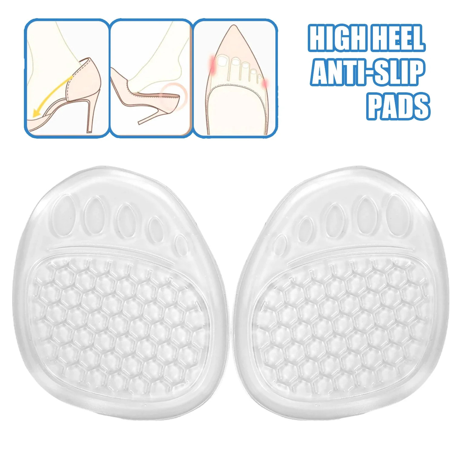 4Pairs Forefoot Insert Cushion Pads for Women Shoe Anti Slip Silicone Foot Pain