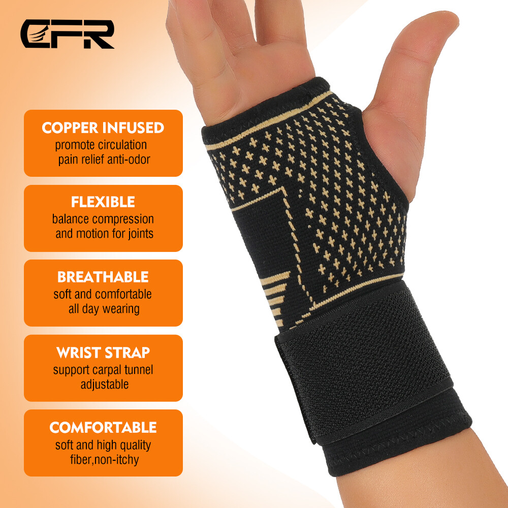 Copper Wrist Brace Support Splint Carpal Tunnel Sprain Arthritis For Man Woman
