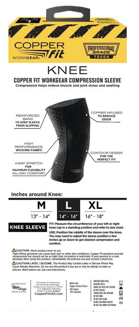 Copper Fit WorkGear Knee Compression Sleeve Unisex Large 14″-16″ PRO GRADE TOUGH