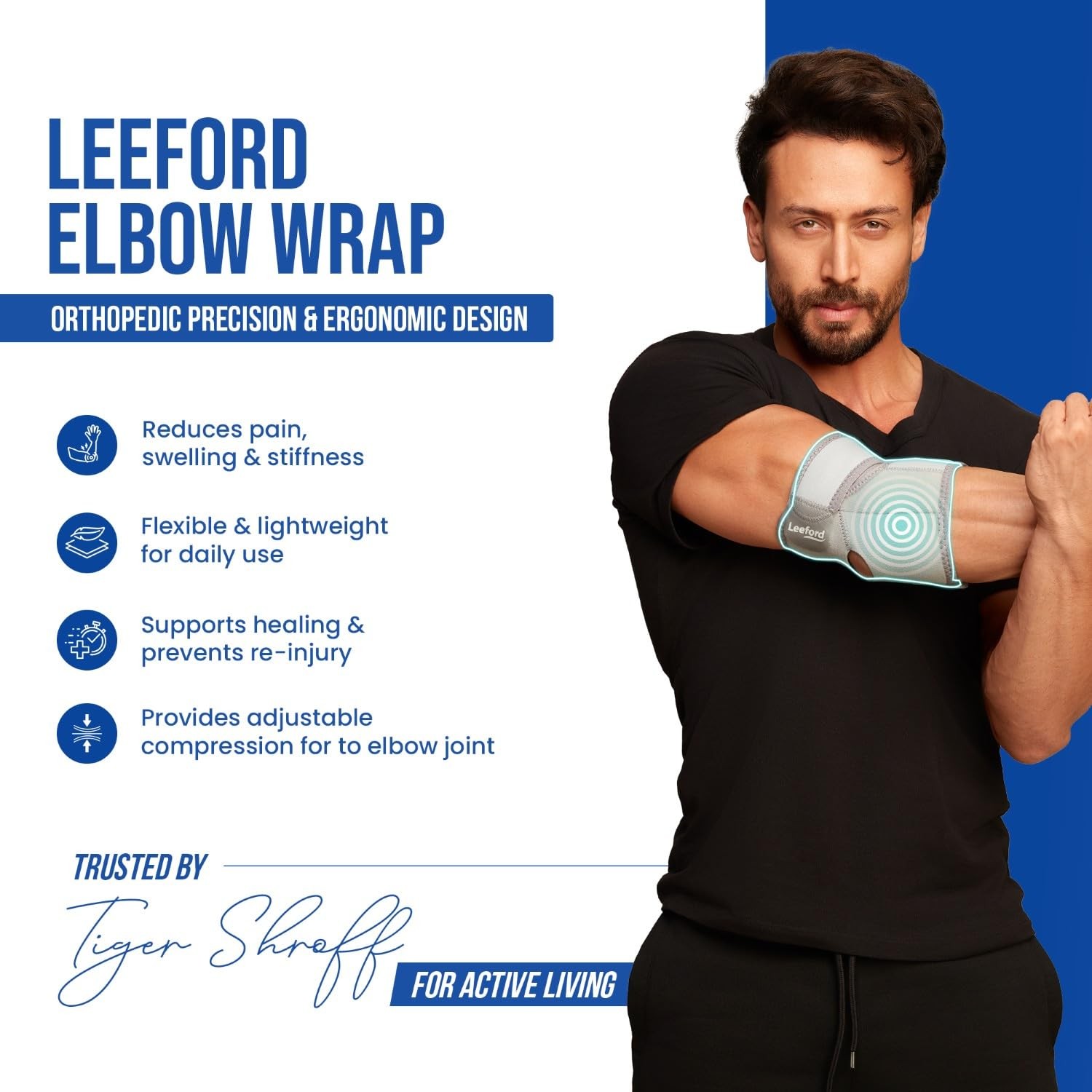 Leeford Elbow Wrap for Gym, Badminton & Pain Relief – Neoprene Support Guard