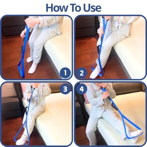 Blue Leg Lifter Strap for Hip/Knee Surgery Recovery – Rigid Handle, Large Foot L