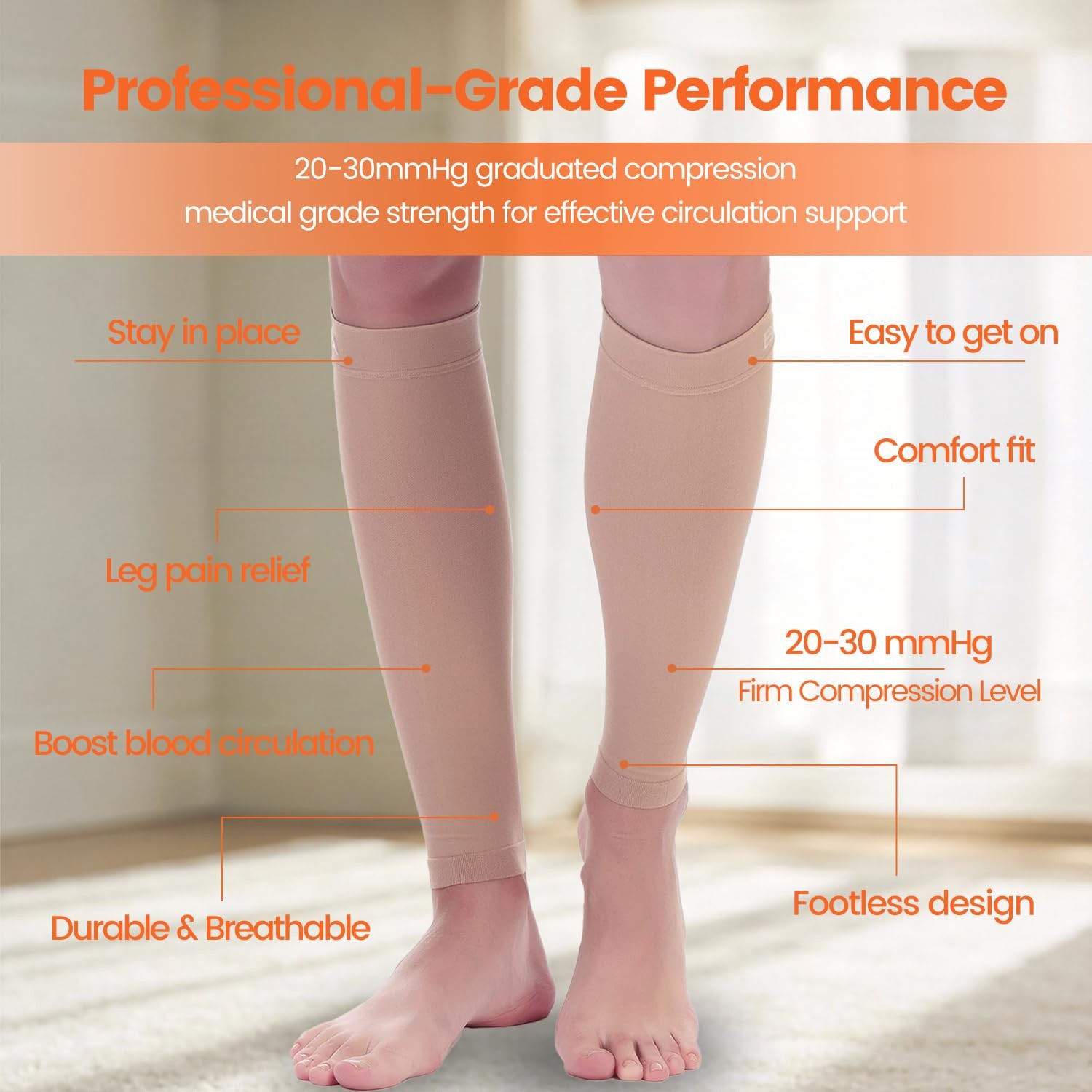 Calf Compression Sleeve Women 2 Pairs 20-30Mmhg Footless Compression Socks for