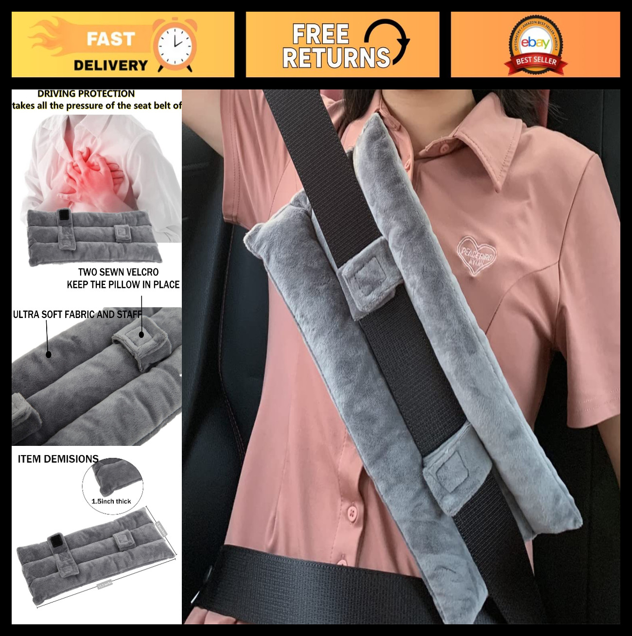 Comfort Seat Belt Pillow for Post-Surgery Recovery, Heart & Chest Support Cushio