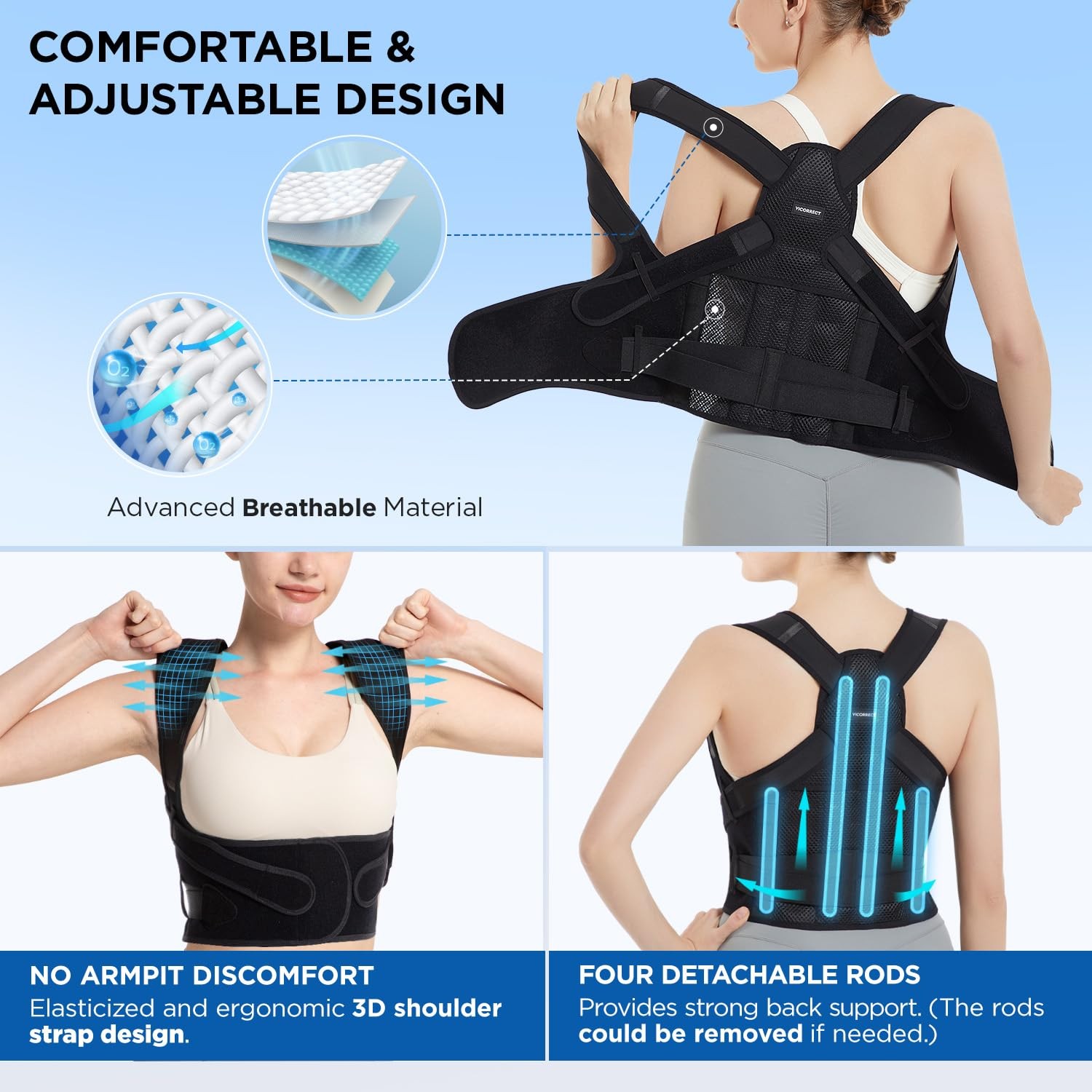 Vicorrect Posture Corrector for Women and Men: Back Support Large, Black