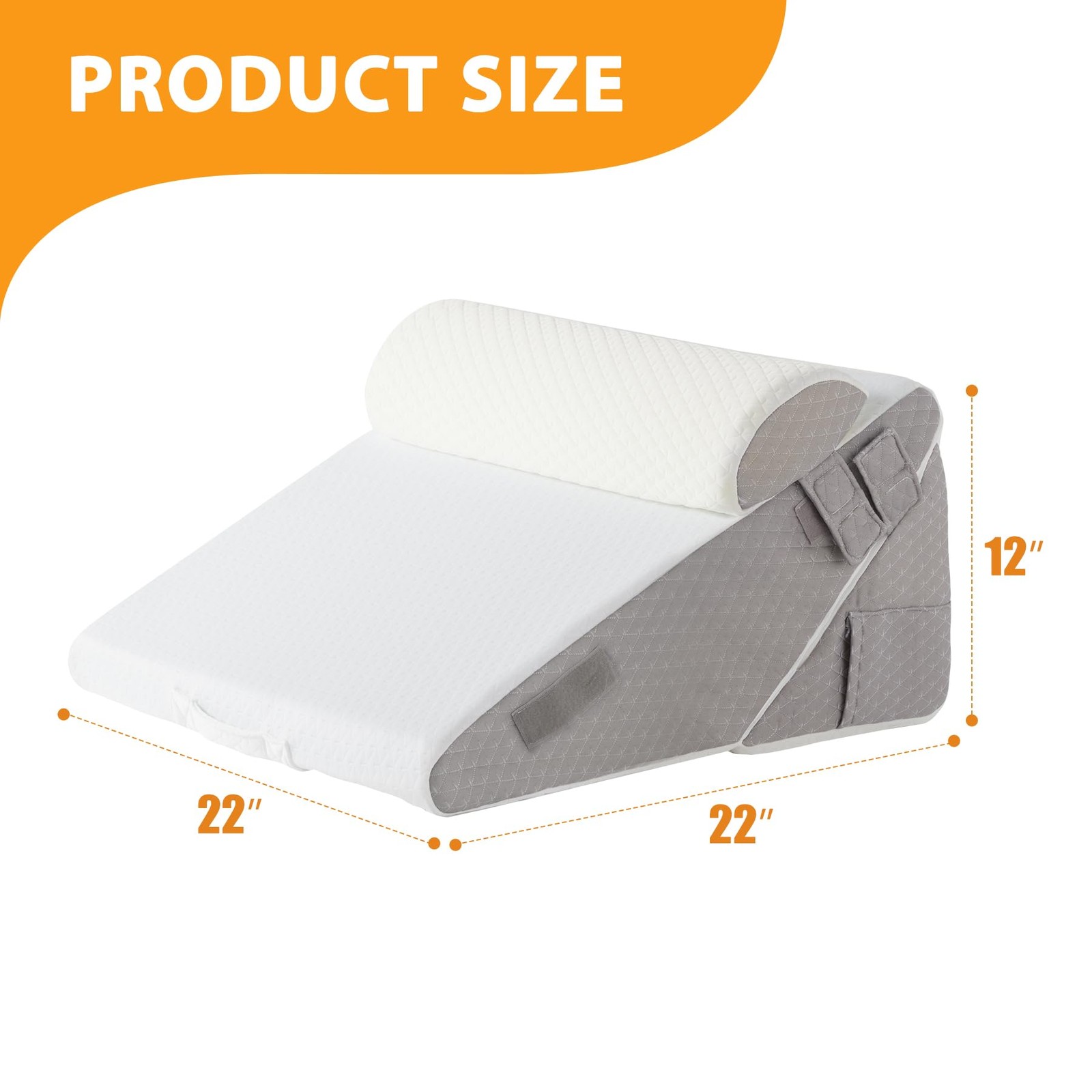 Ruqmuis 3PCS Wedge Pillow Adjustable 9&12 Inch + 1 Head Pillow, White/Grey