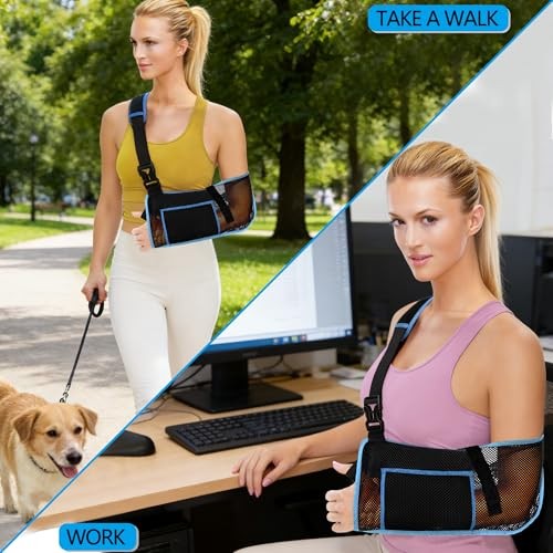 Arm Sling Shoulder Immobilizer,Breathable Mesh Adjustable Support Large Black